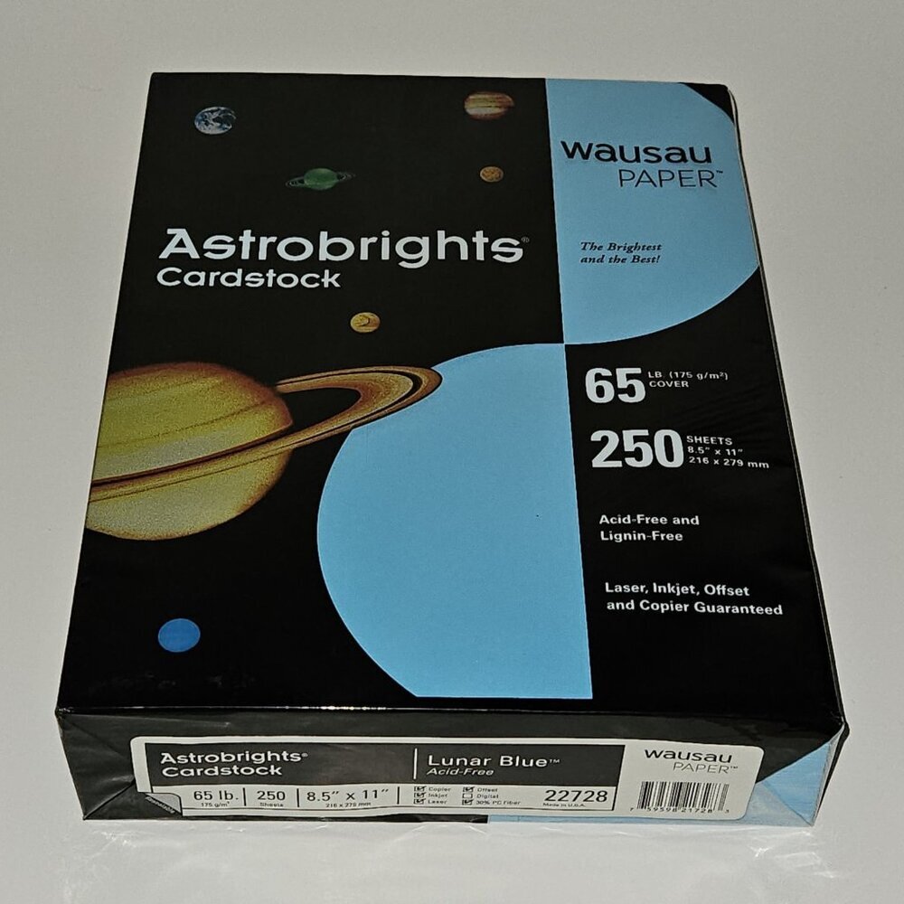 NEW Astrobrights Cardstock Wausau Paper LUNAR BLUE 65 lb 250 Sheets 8.5" x 11"